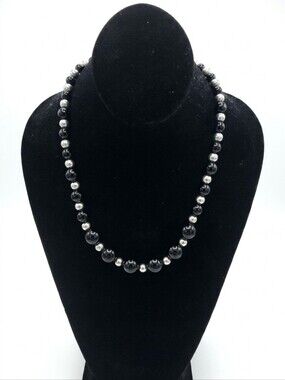 Elegant Black and Silver Beaded Necklace and Earring Set